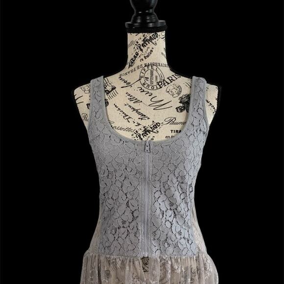 Vera Wang Women's Size Small Lace Tank Top Zippered Front Gray Semi Sheer - Picture 1 of 9